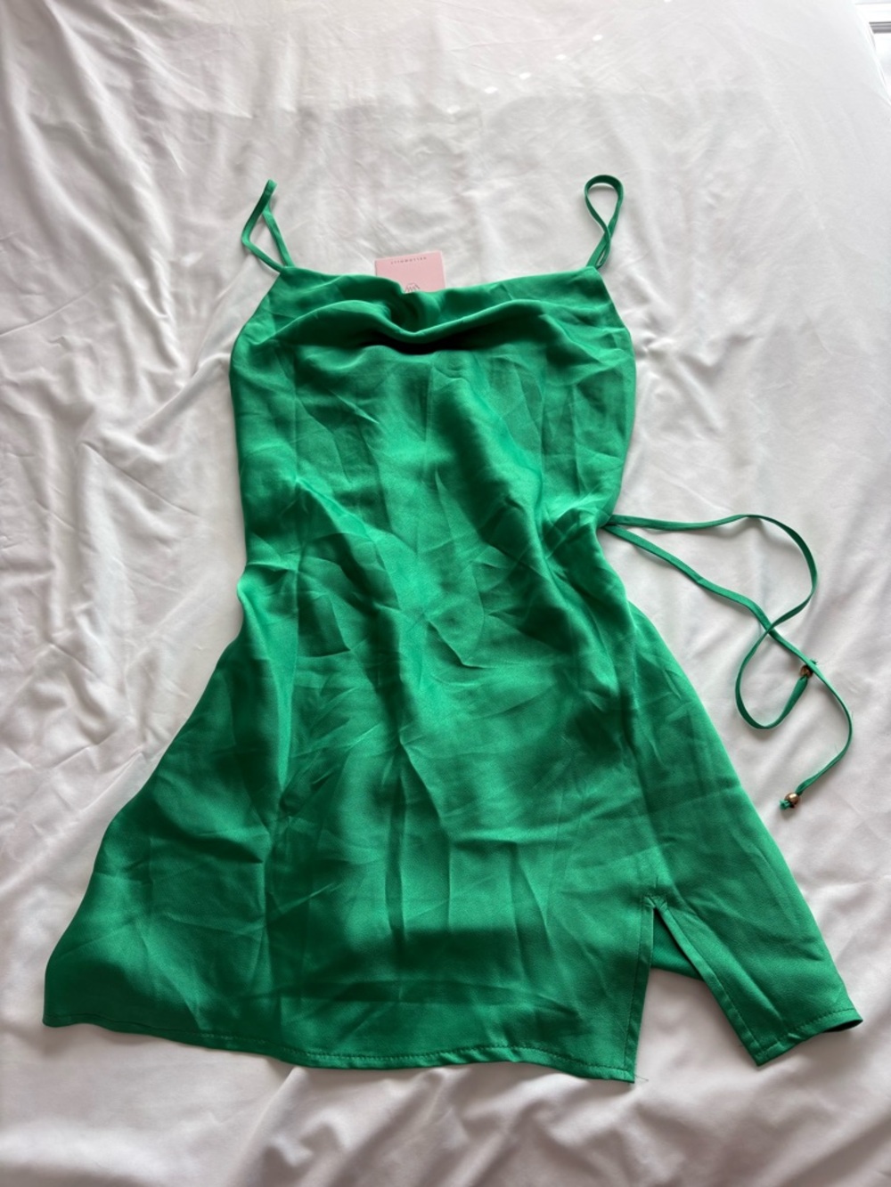 Hello Molly Emerald Green Cowl Slip Dress with Back Tie